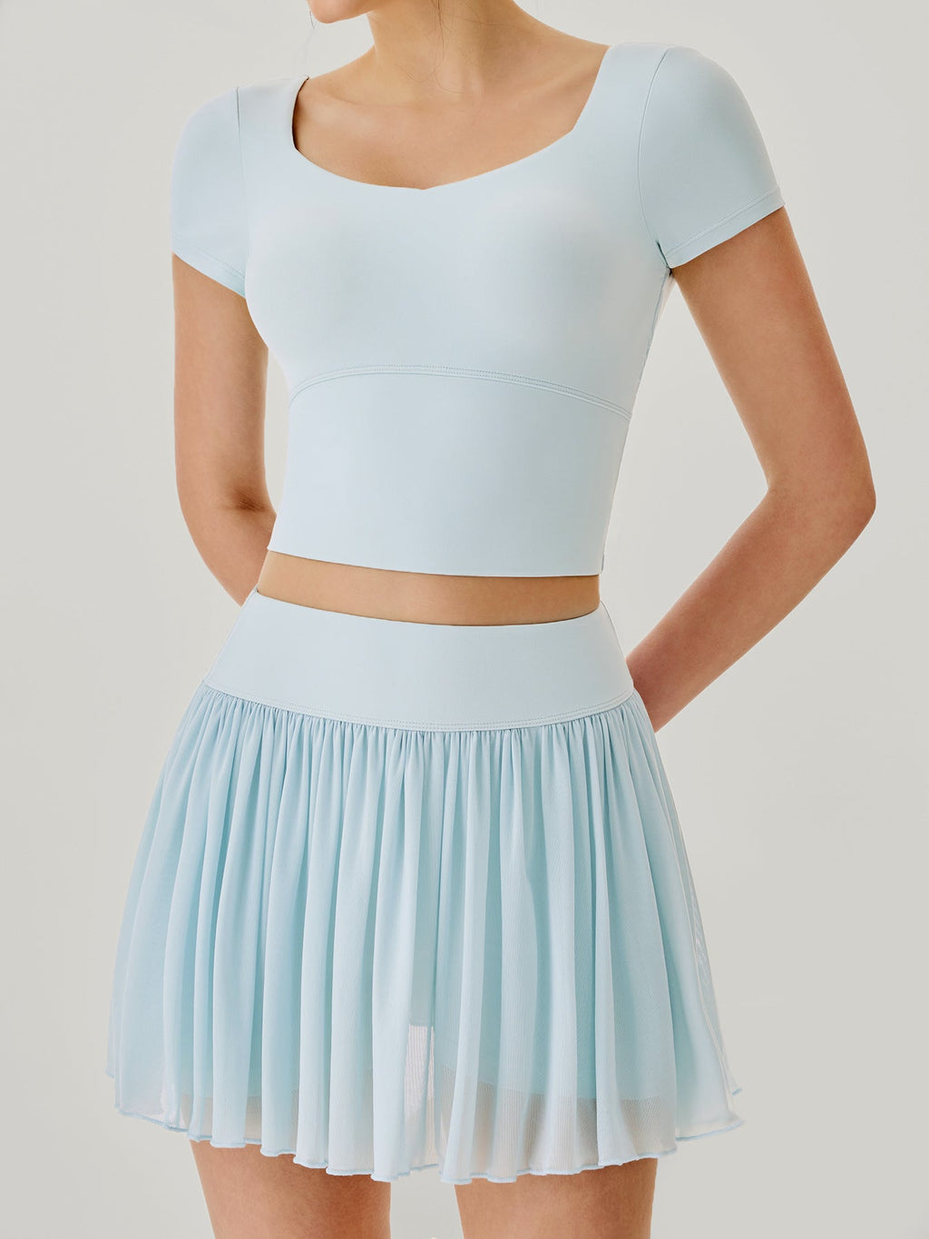 Blue Mesh Short Sleeve Top--Light Support