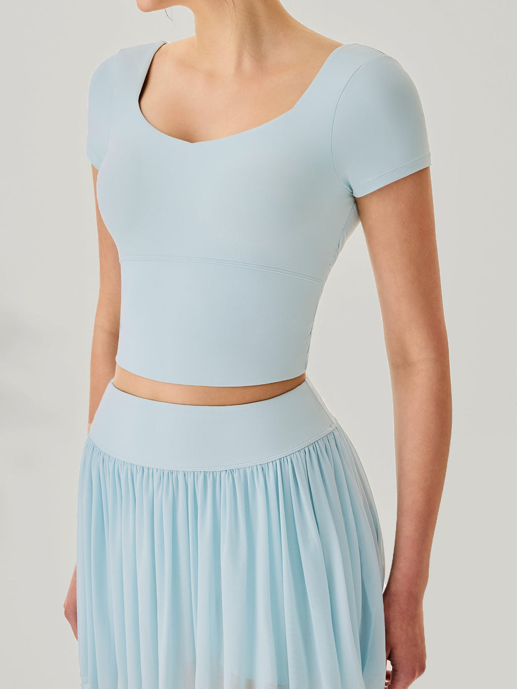 Blue Mesh Short Sleeve Top--Light Support
