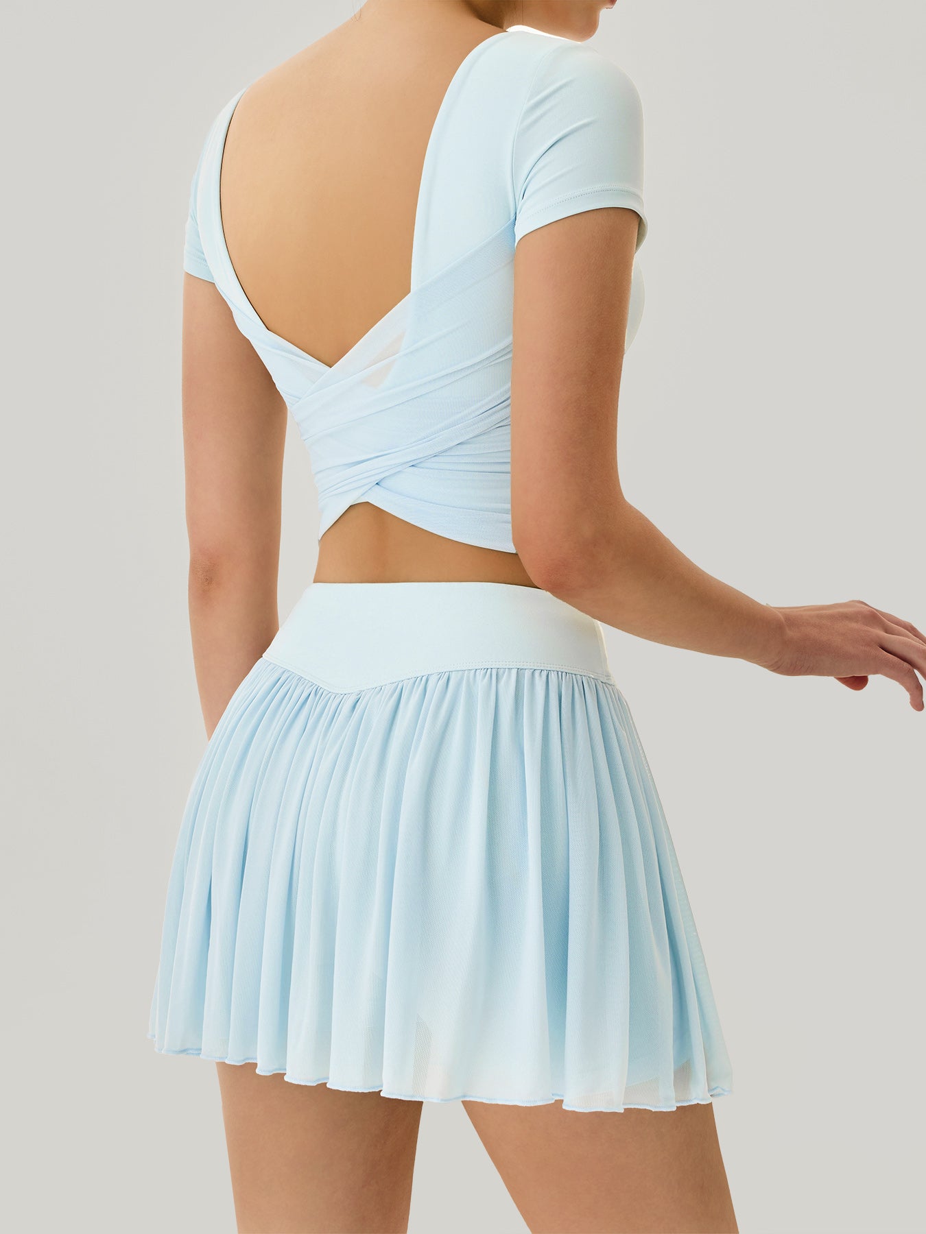 Blue Mesh Short Sleeve Top--Light Support