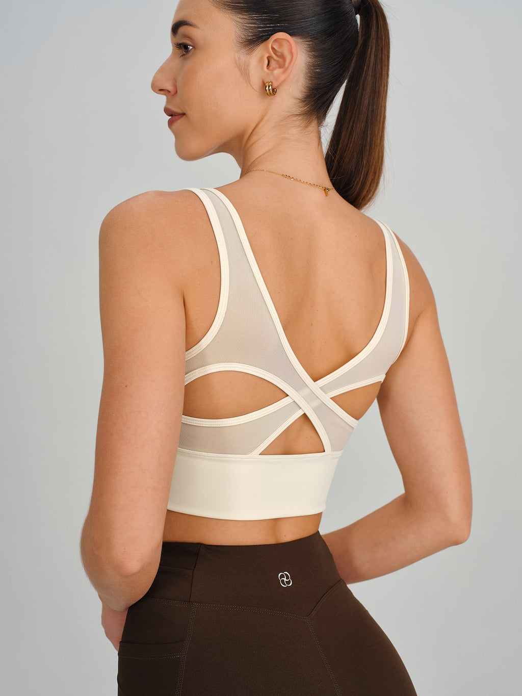 Beige Mesh Petal-Back Tank Top -- Light Support
