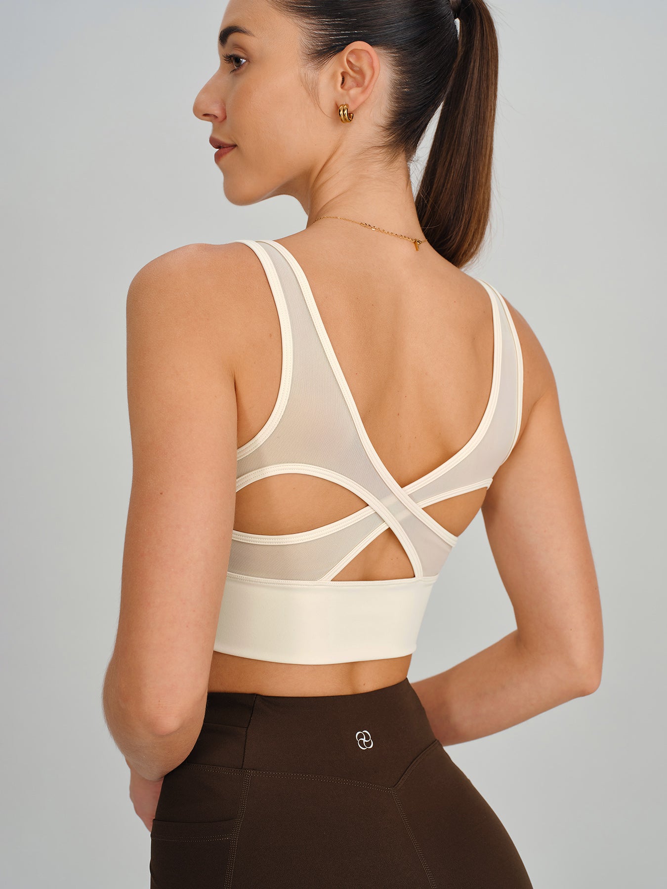 Beige Mesh Petal-Back Tank Top -- Light Support