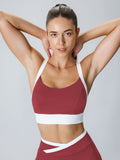 Dark Red Contrast U Neck Sports Bra - Light Support