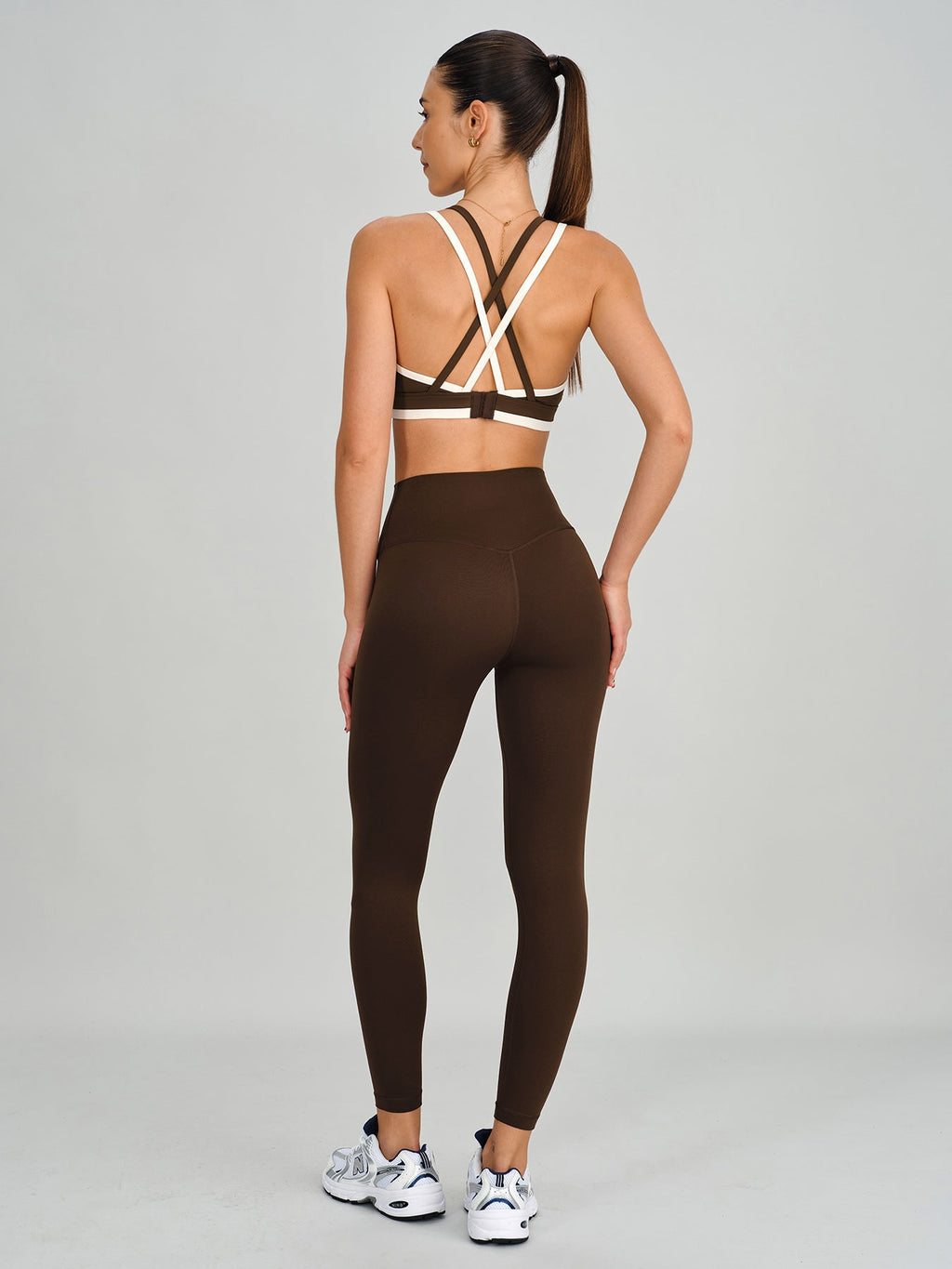 Coffee Contrast Trim Cross back Bra - Medium Support