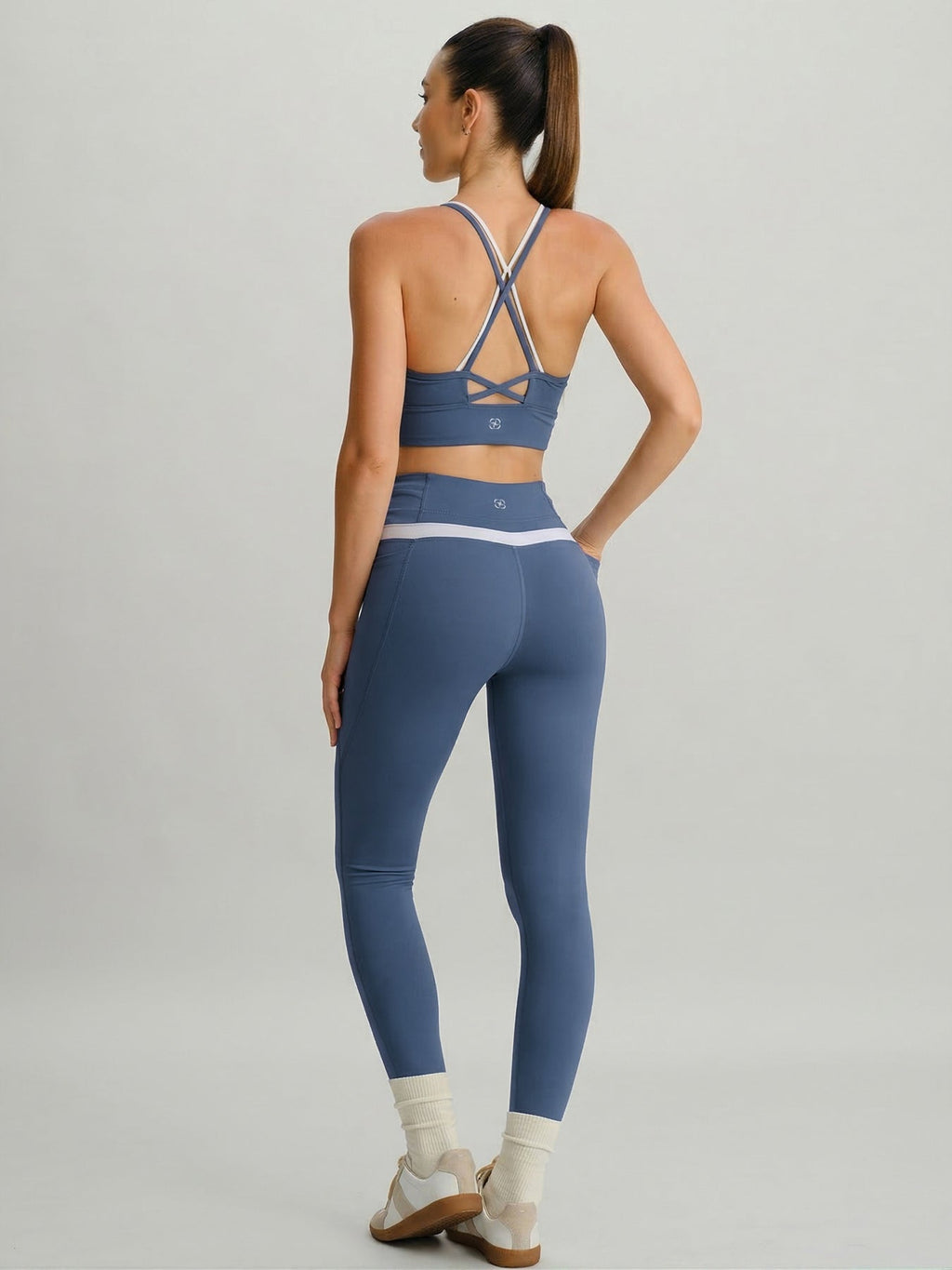 Blue Contrast V Neck Sports Bra- Light Support