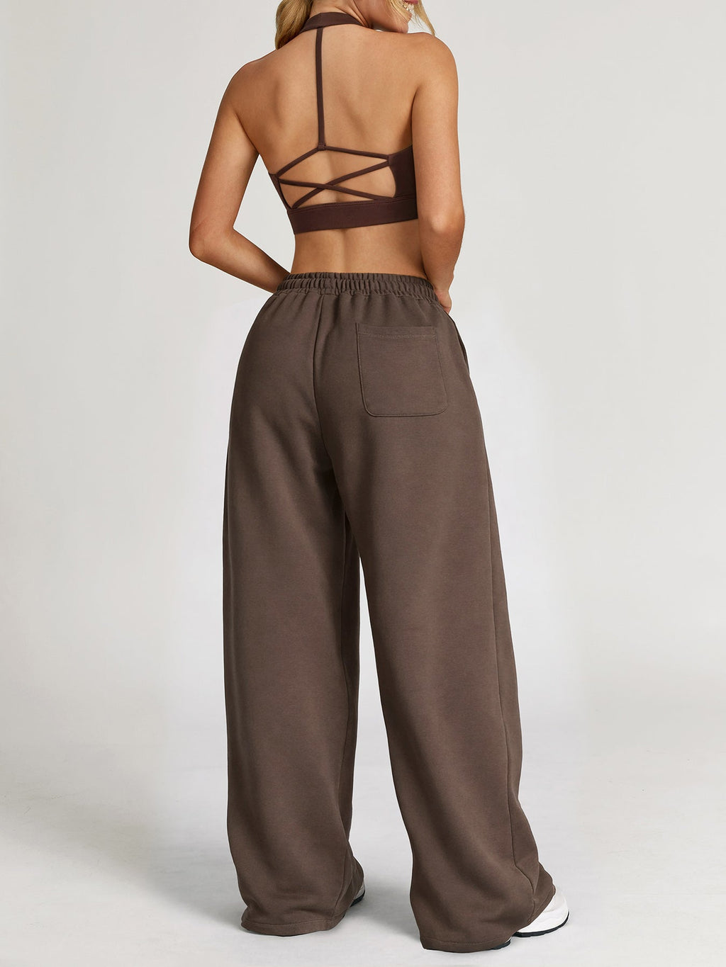 Brown Mesh X Cross Sports Bra - Light Support