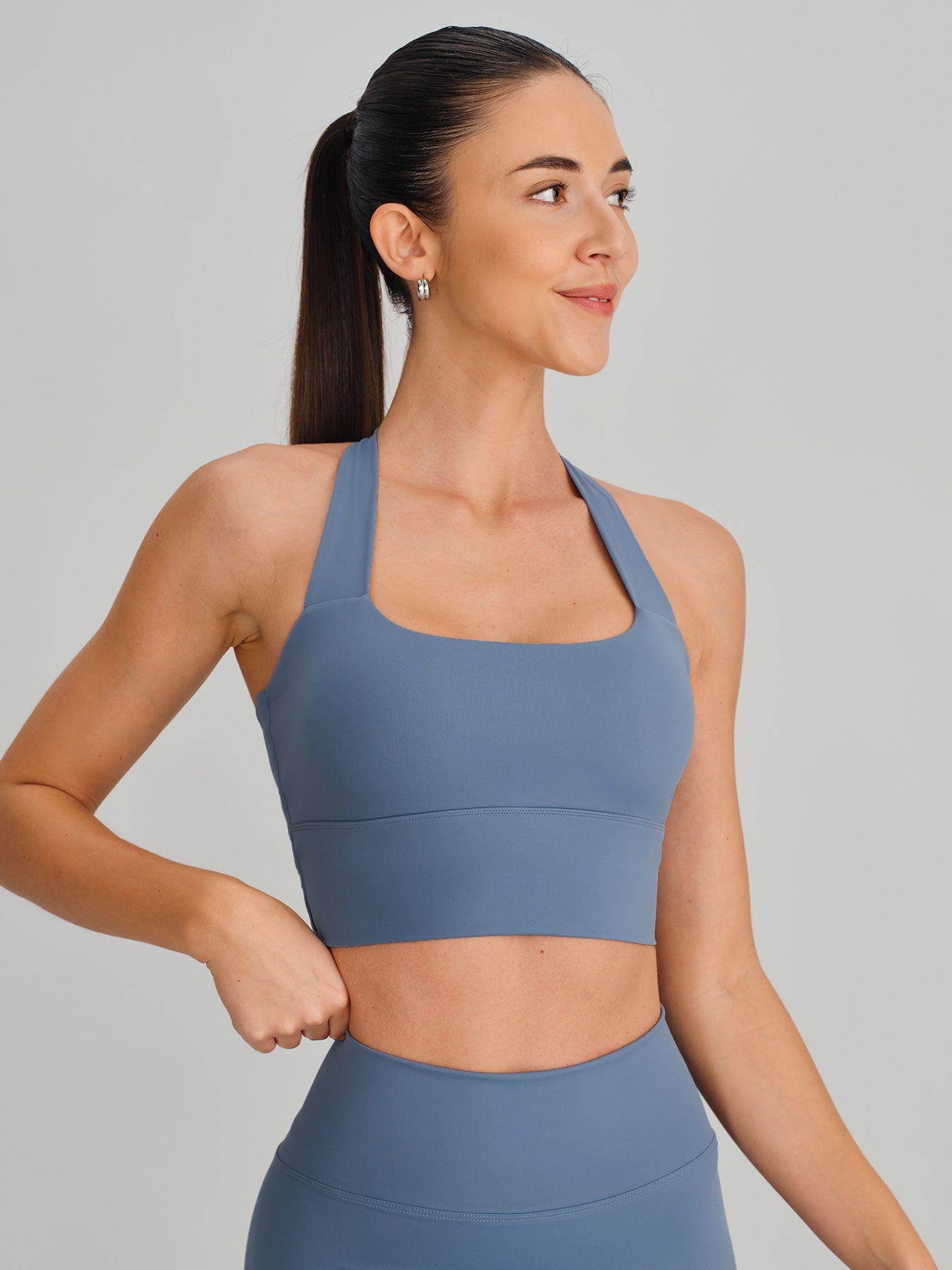 Dusty Blue Twist X-Cross Sports Bra