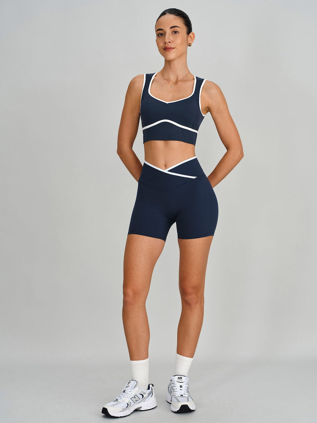 Navy Contrast Trim Open Back Sports Bra