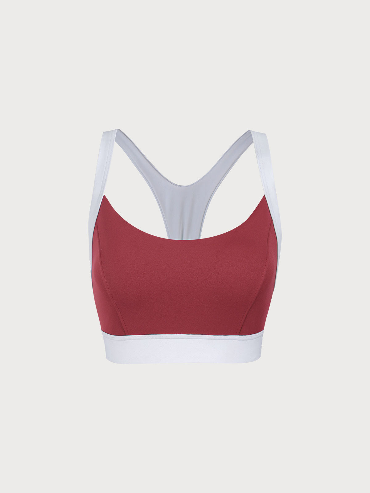 Dark Red Contrast U Neck Sports Bra - Light Support