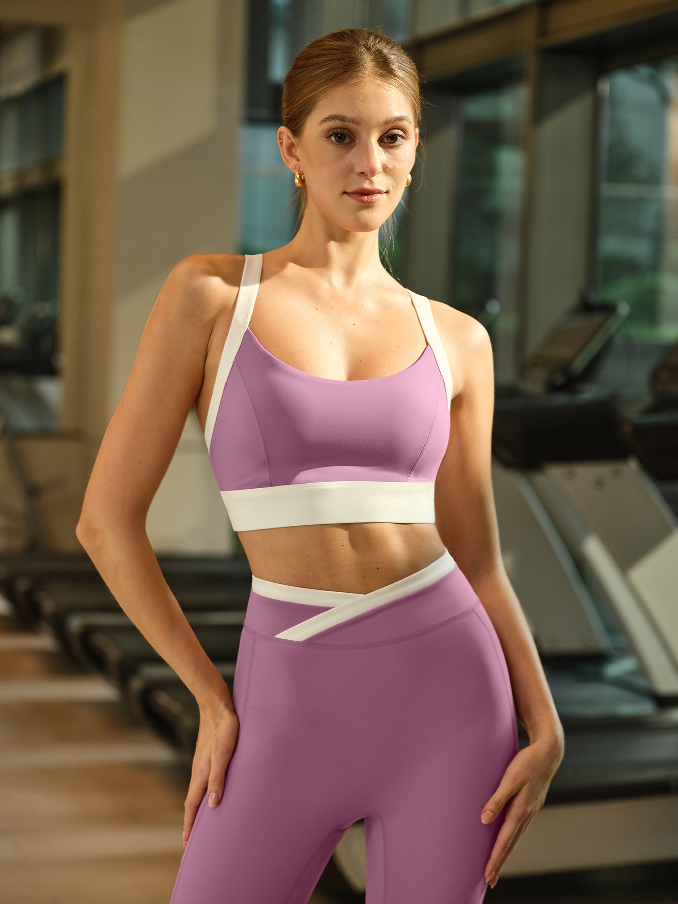 Pink Contrast U Neck Sports Bra - Light Support
