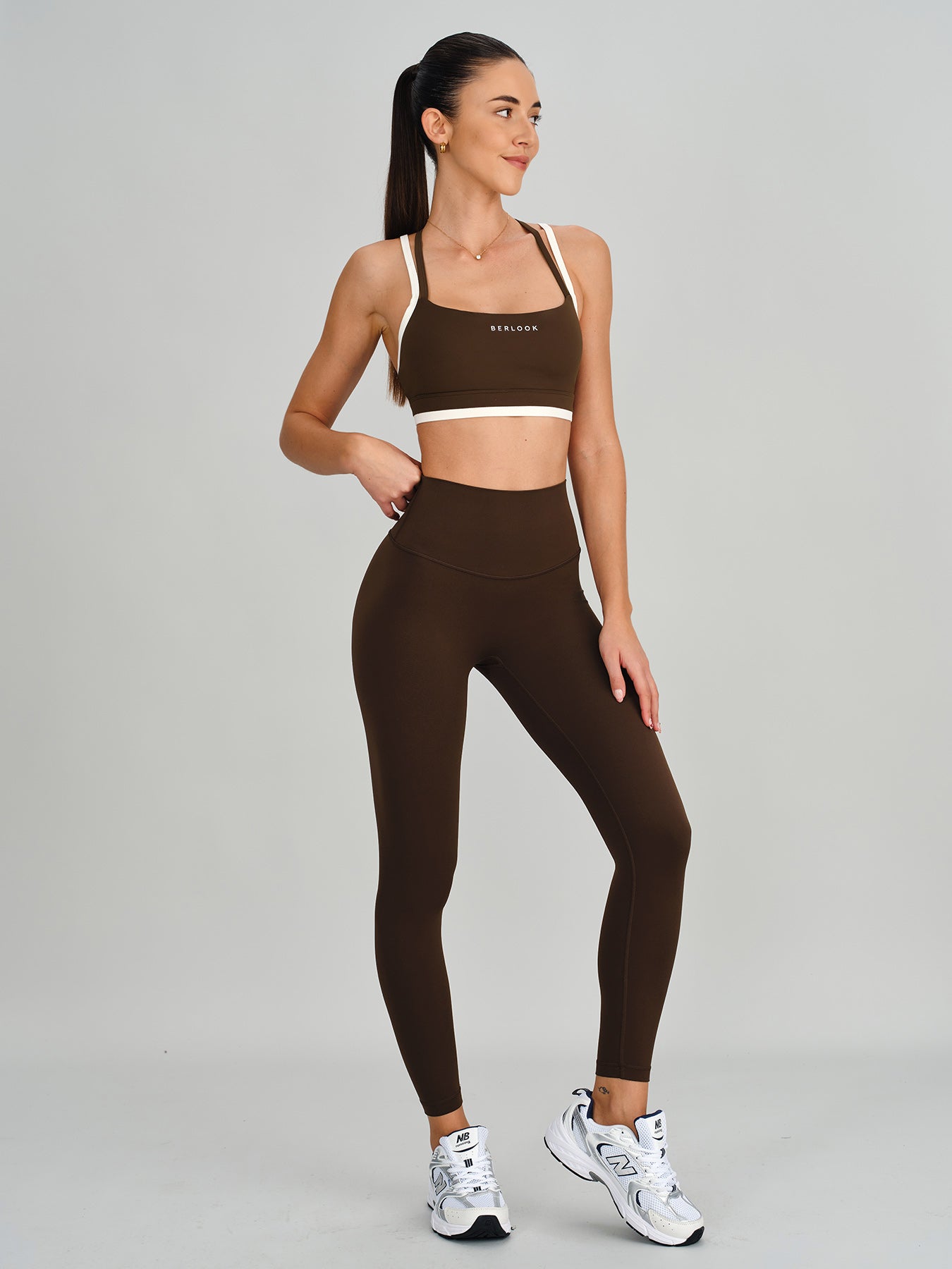 Coffee Contrast Trim Cross back Bra - Medium Support