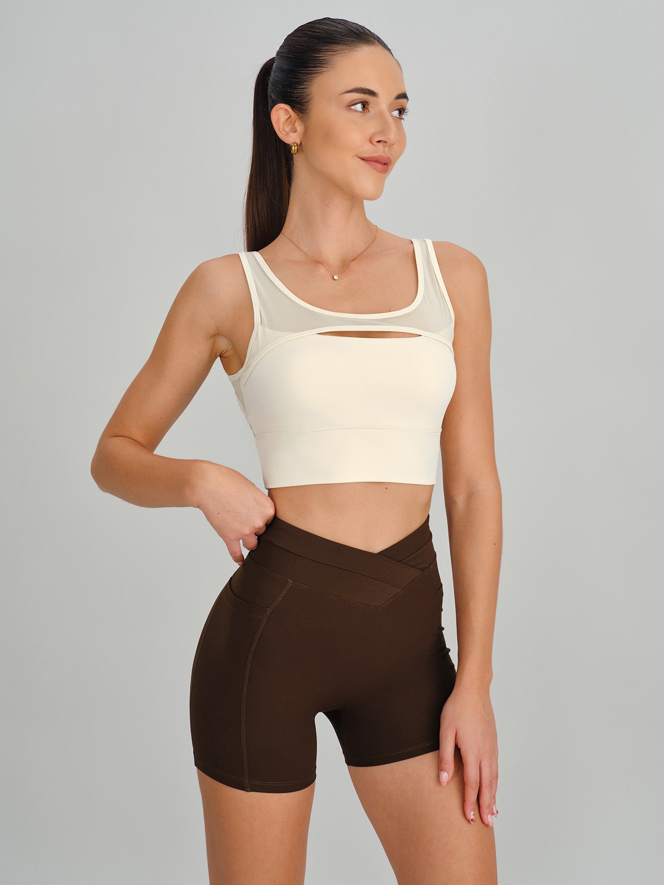 Beige Mesh Petal-Back Tank Top -- Light Support