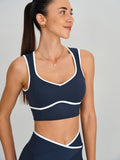 Navy Contrast Trim Open Back Sports Bra