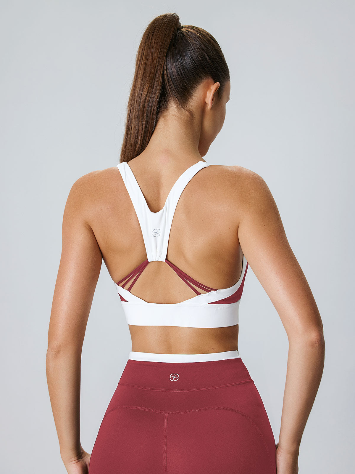 Dark Red Contrast U Neck Sports Bra - Light Support