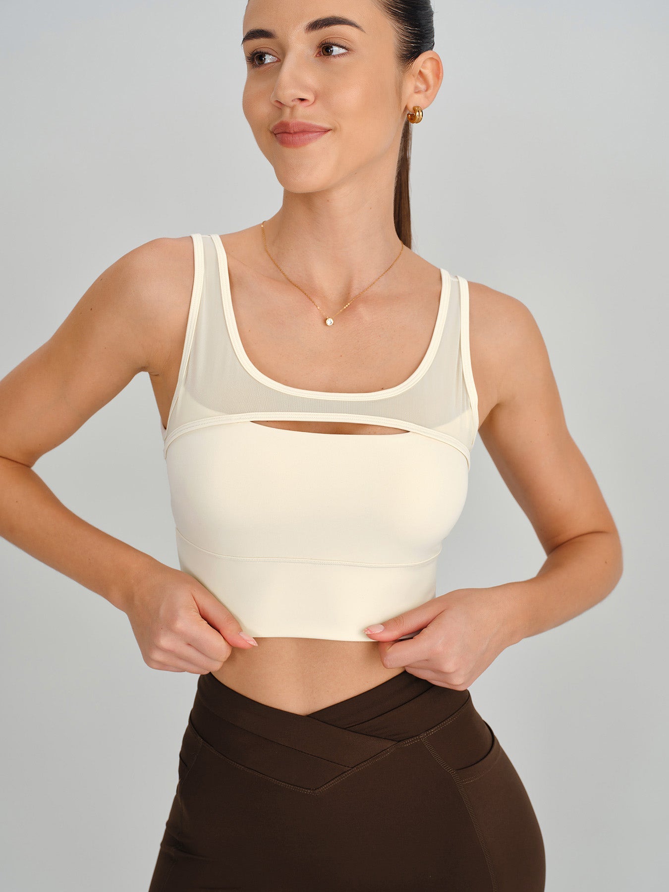 Beige Mesh Petal-Back Tank Top -- Light Support