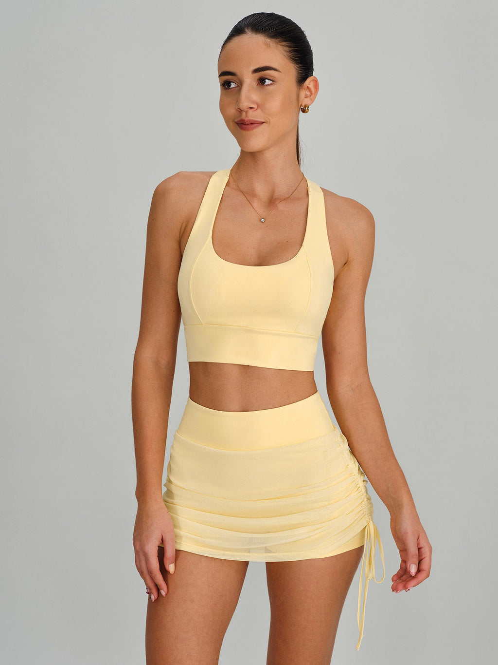 Light Yellow Crisscross Tie Back Sports Bra - Light Support