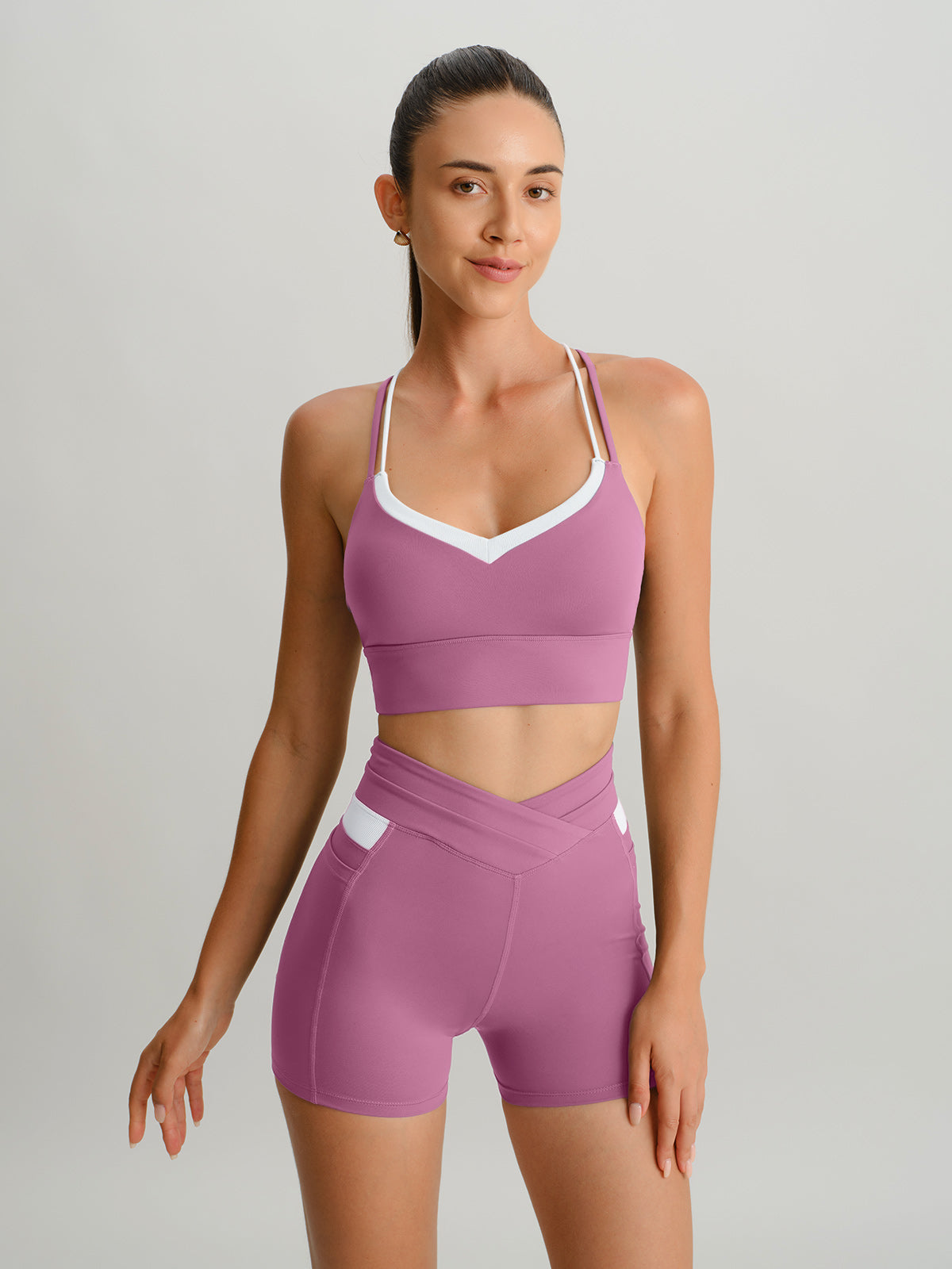 Pink Contrast X Cross Sports Bra