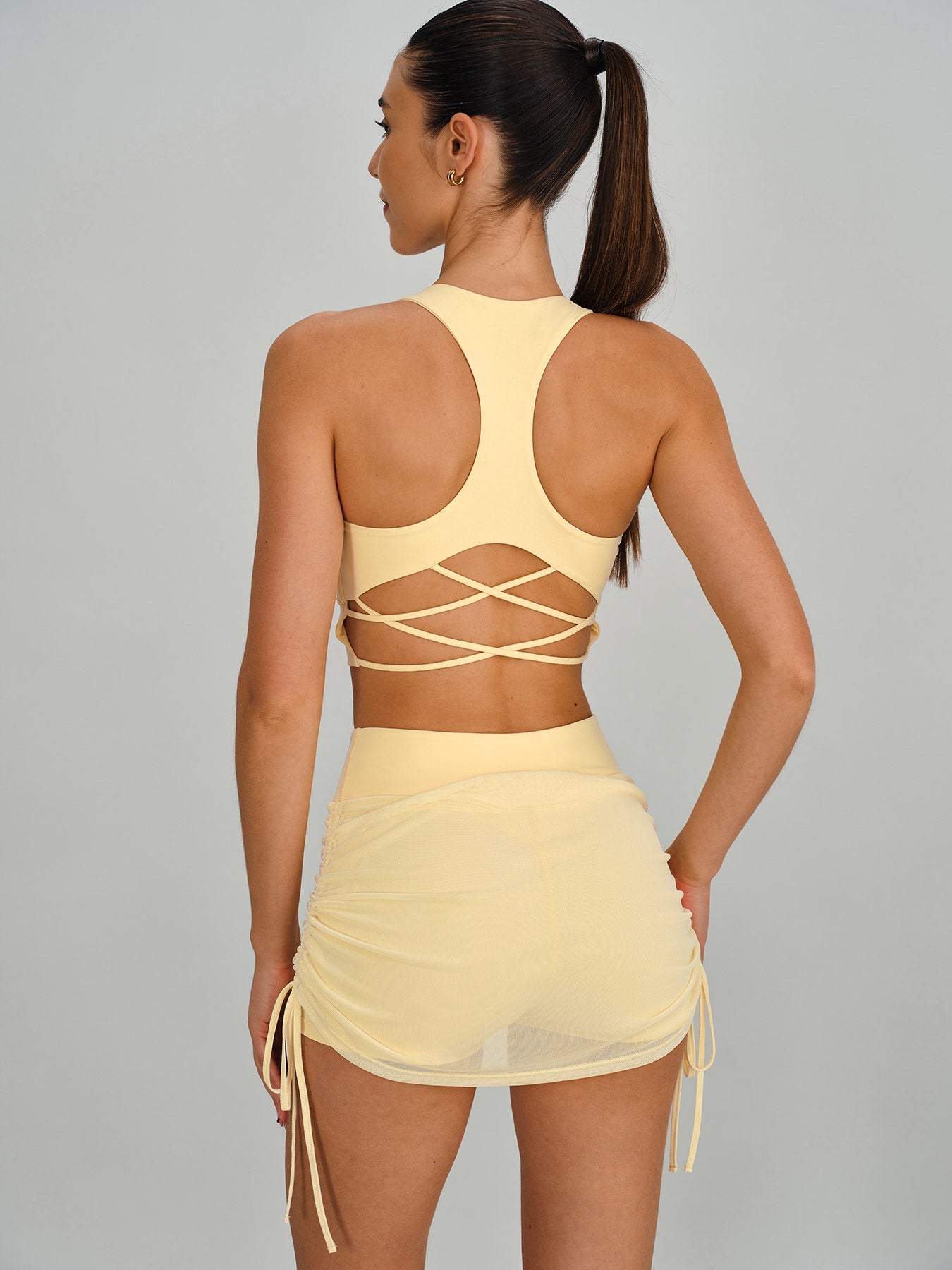 Light Yellow Crisscross Tie Back Sports Bra - Light Support