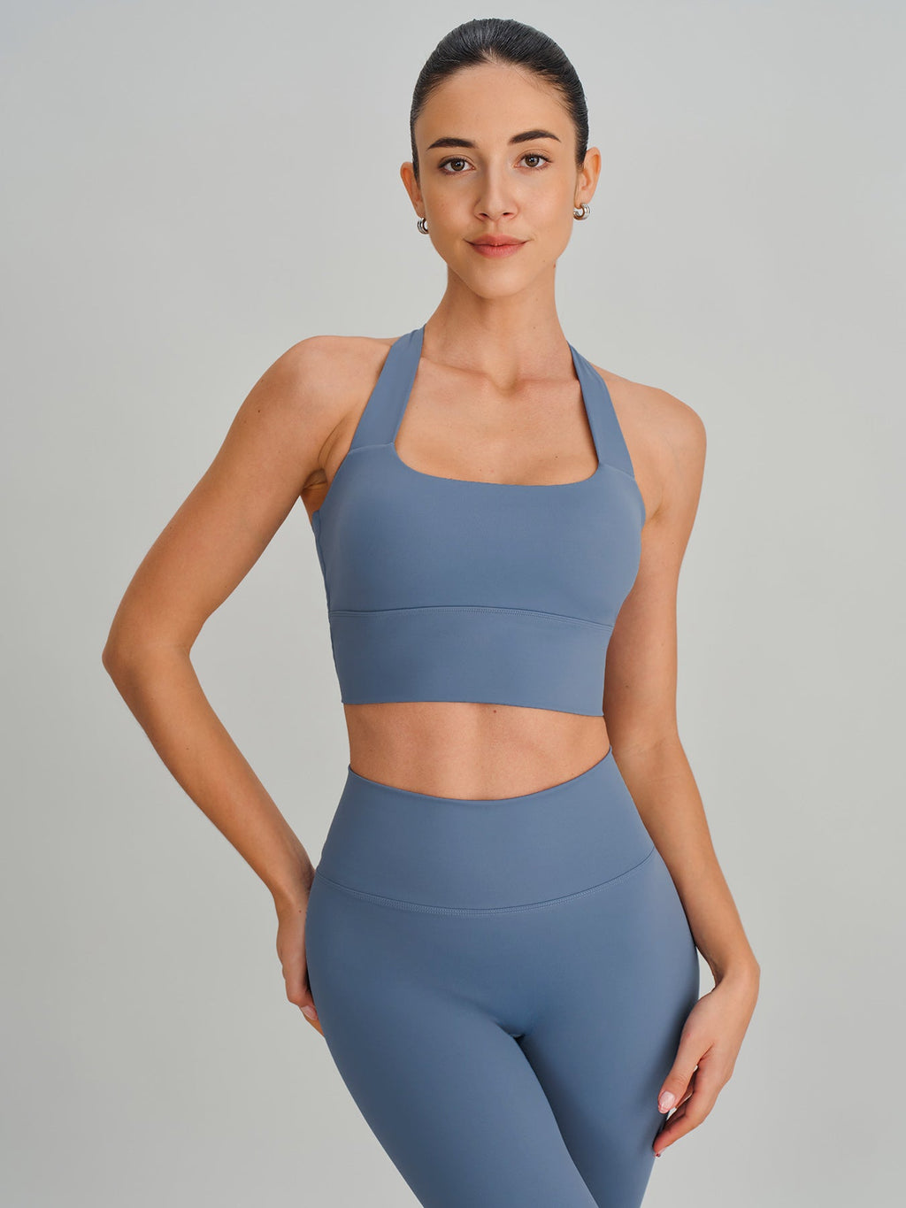Dusty Blue Twist X-Cross Sports Bra