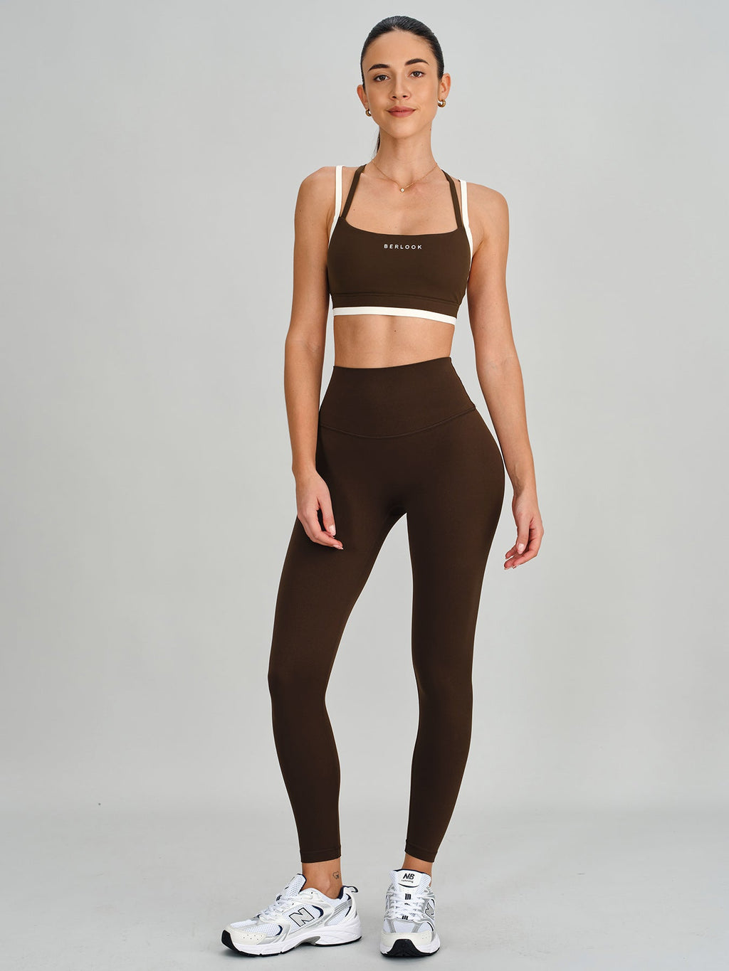 Coffee Contrast Trim Cross back Bra - Medium Support