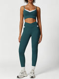 Blue Spruce Contrast V Neck Sports Bra- Light Support