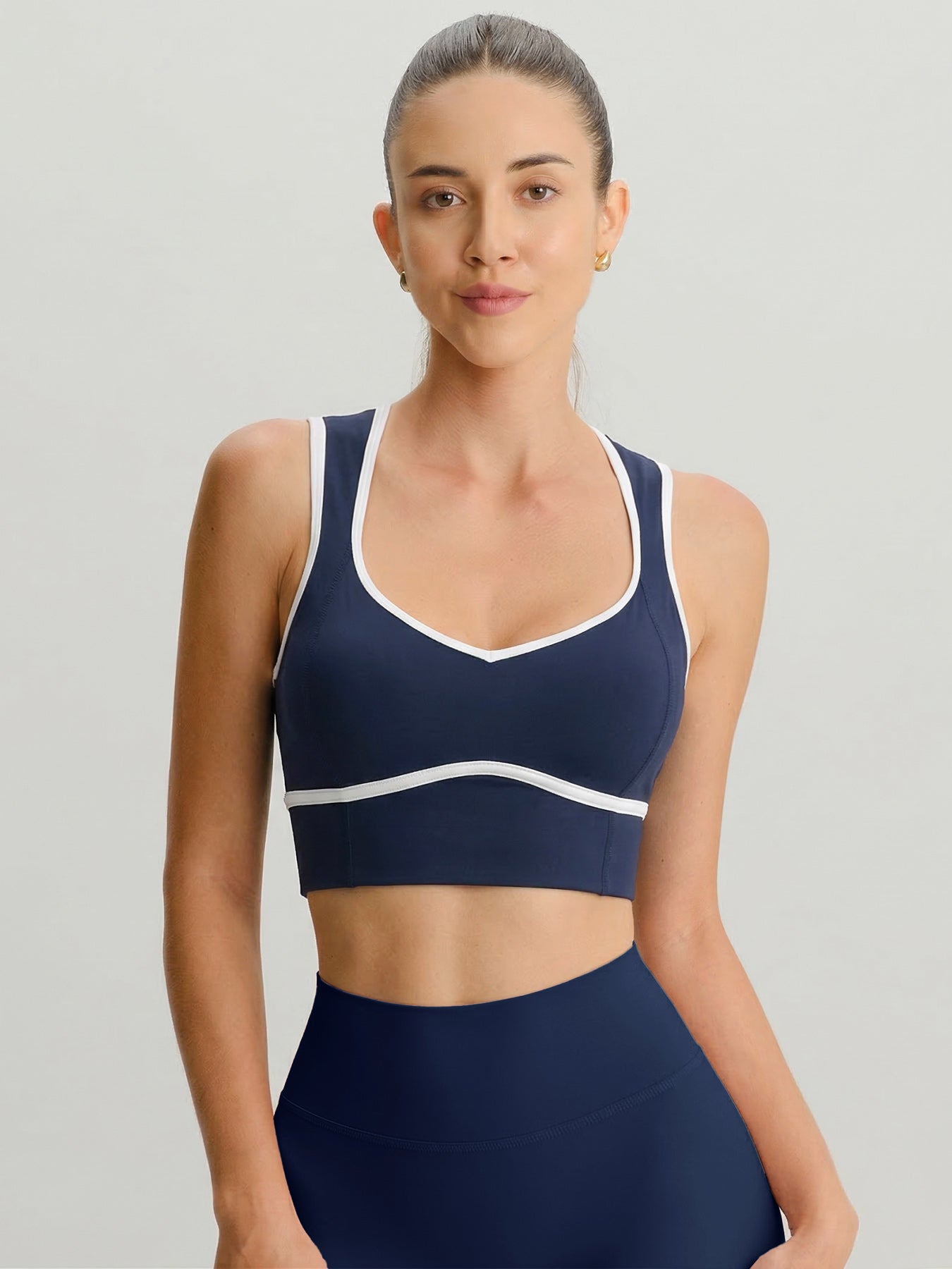 Navy Contrast Trim Open Back Sports Bra