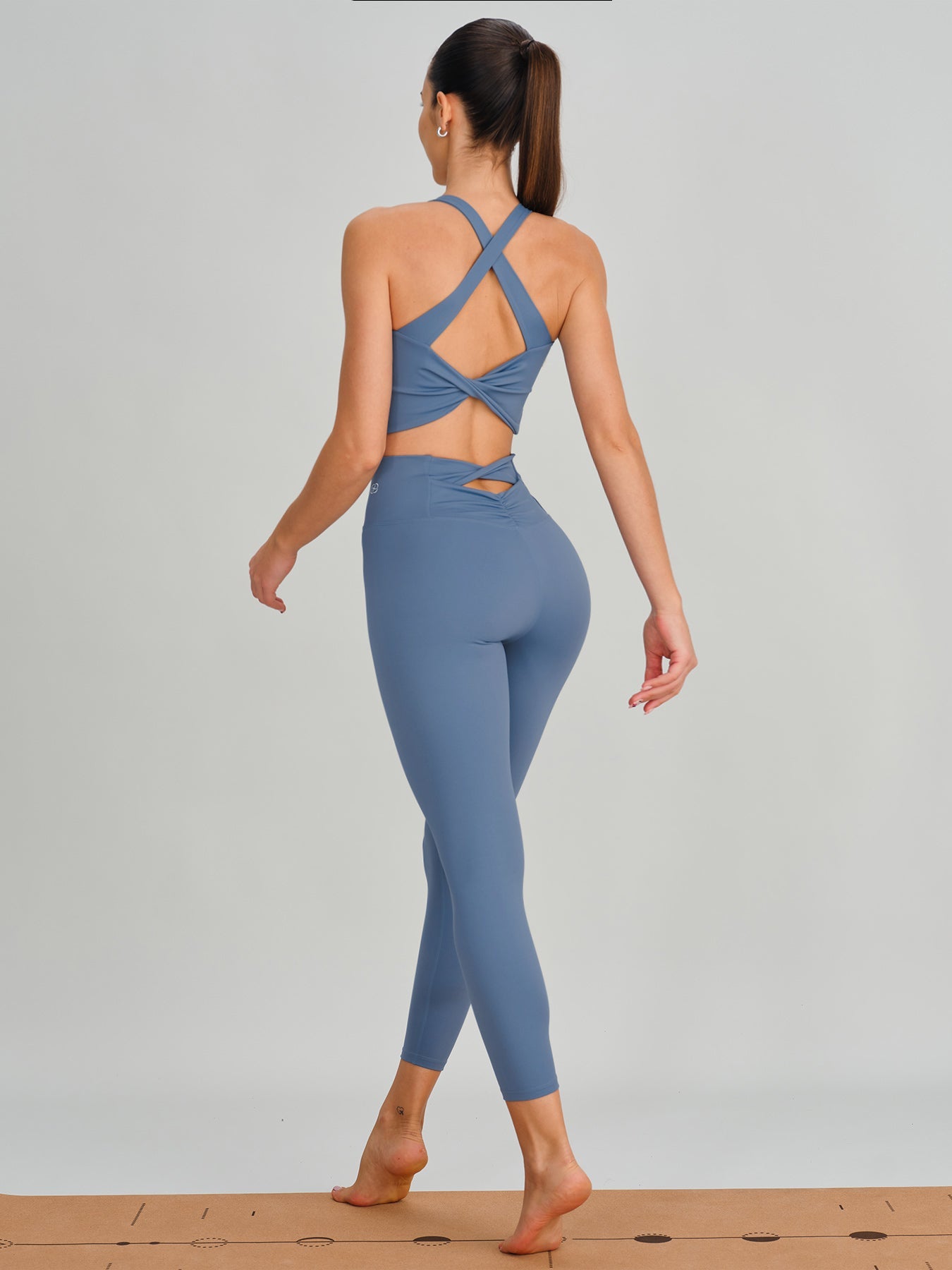 Dusty Blue Twist X-Cross Sports Bra