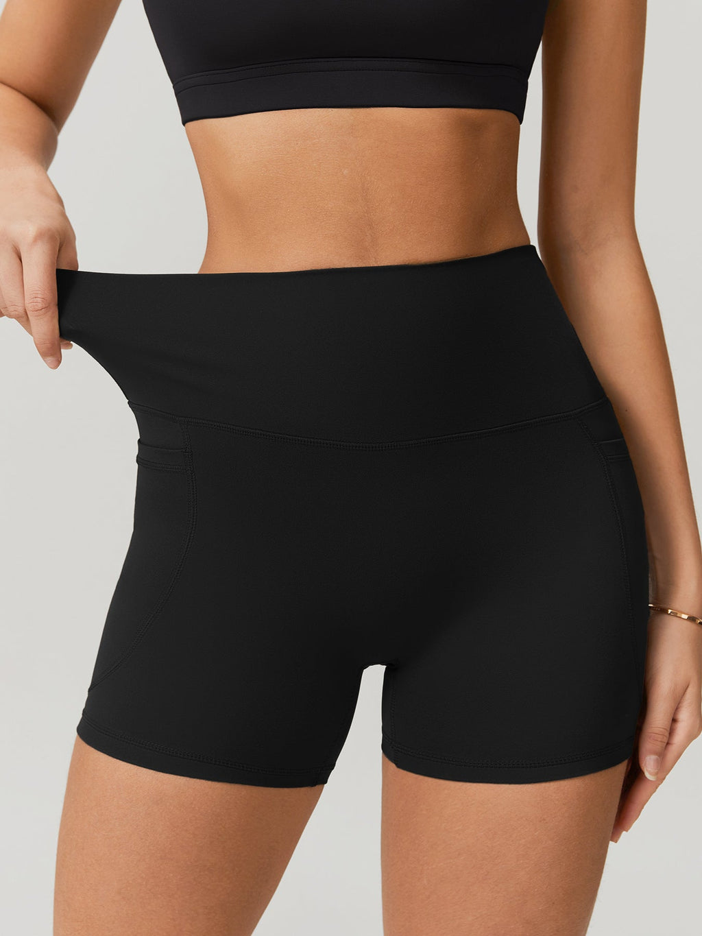 Black Natural Waisted Sports Shorts 3"