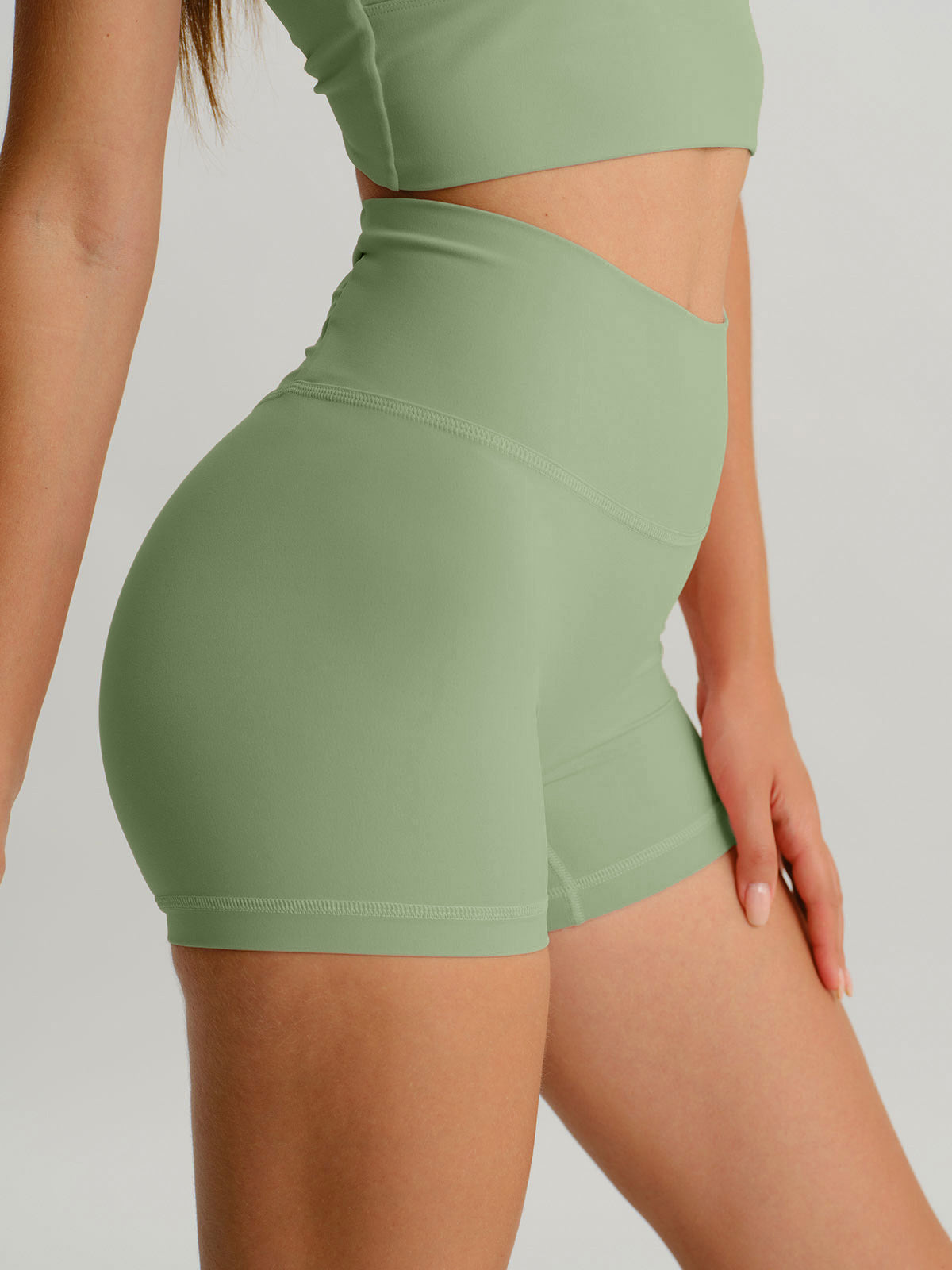 Light Green Cut Out Shorts 3"