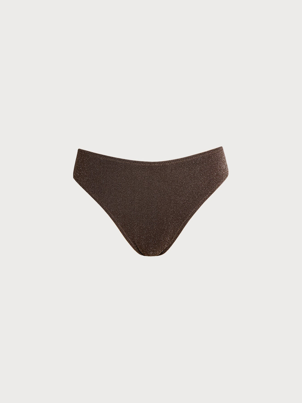 Dark Coffee Lurex Mid-High Waist Bikini Bottom