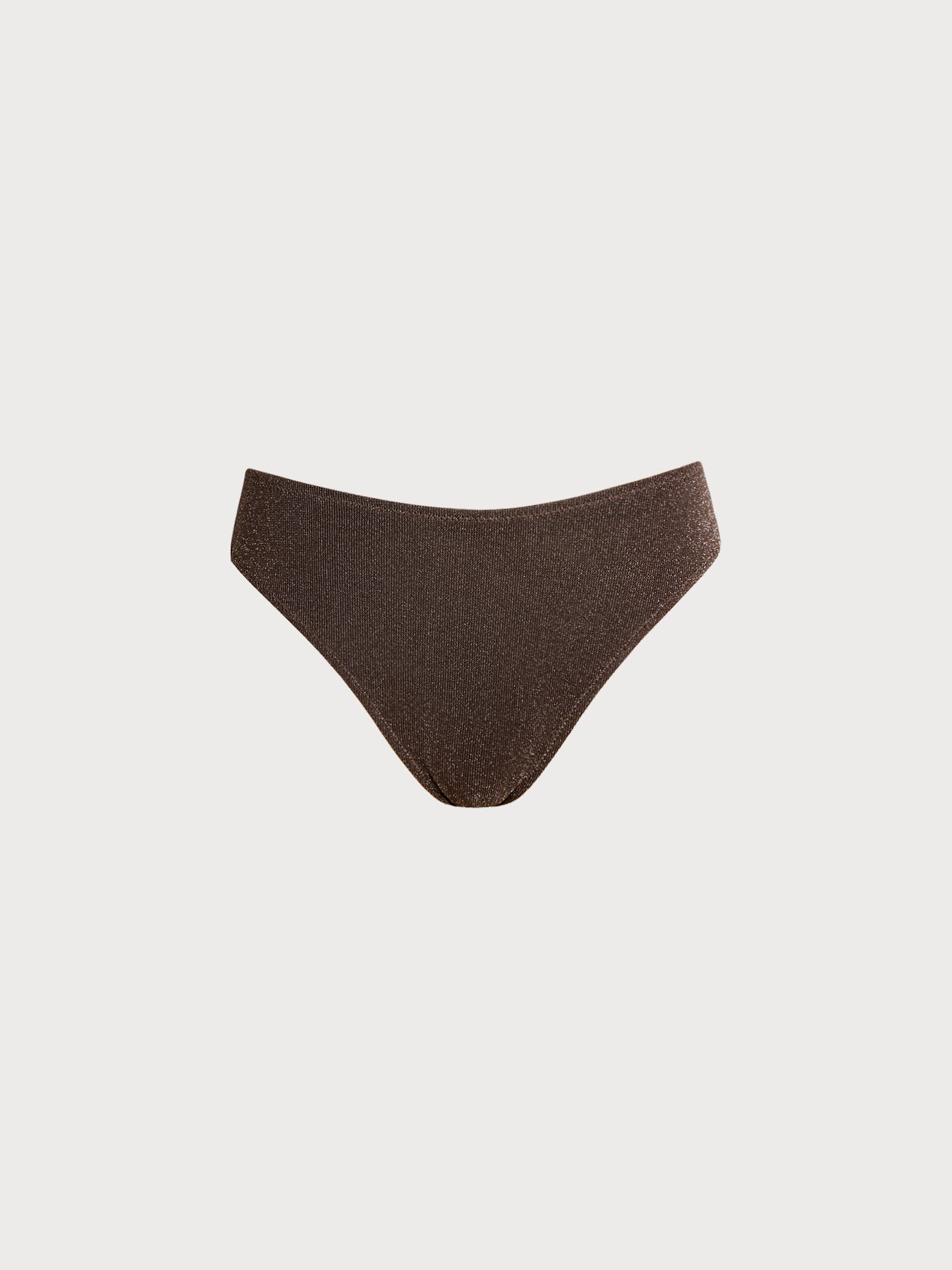 Dark Coffee Lurex Mid-High Waist Bikini Bottom