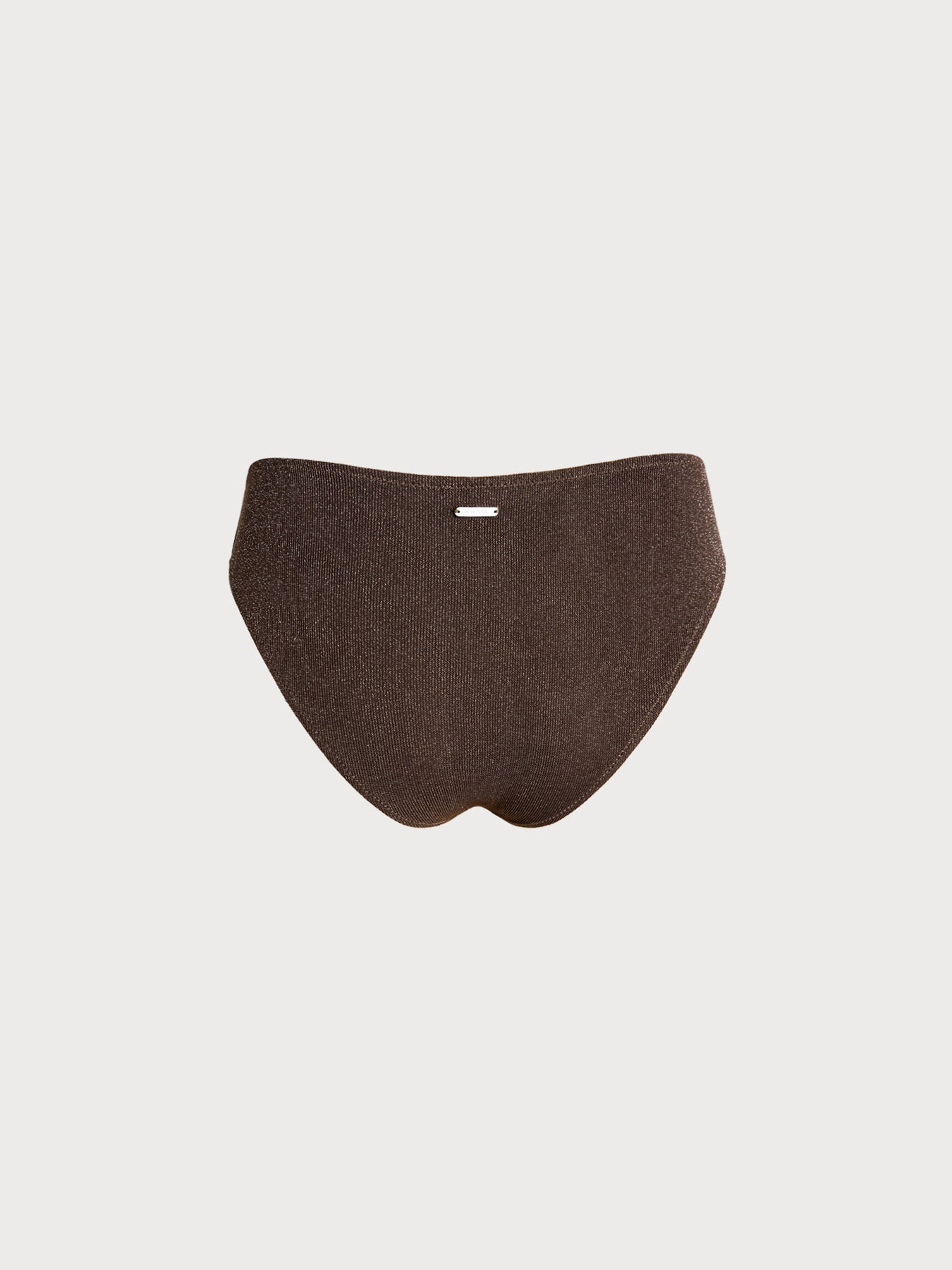 Dark Coffee Lurex Mid-High Waist Bikini Bottom