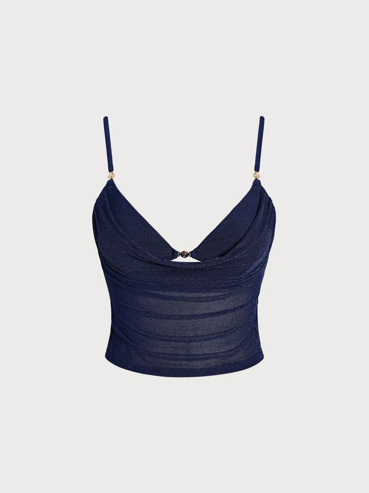 Blue Shimmer Gold-Accented Tankini Top