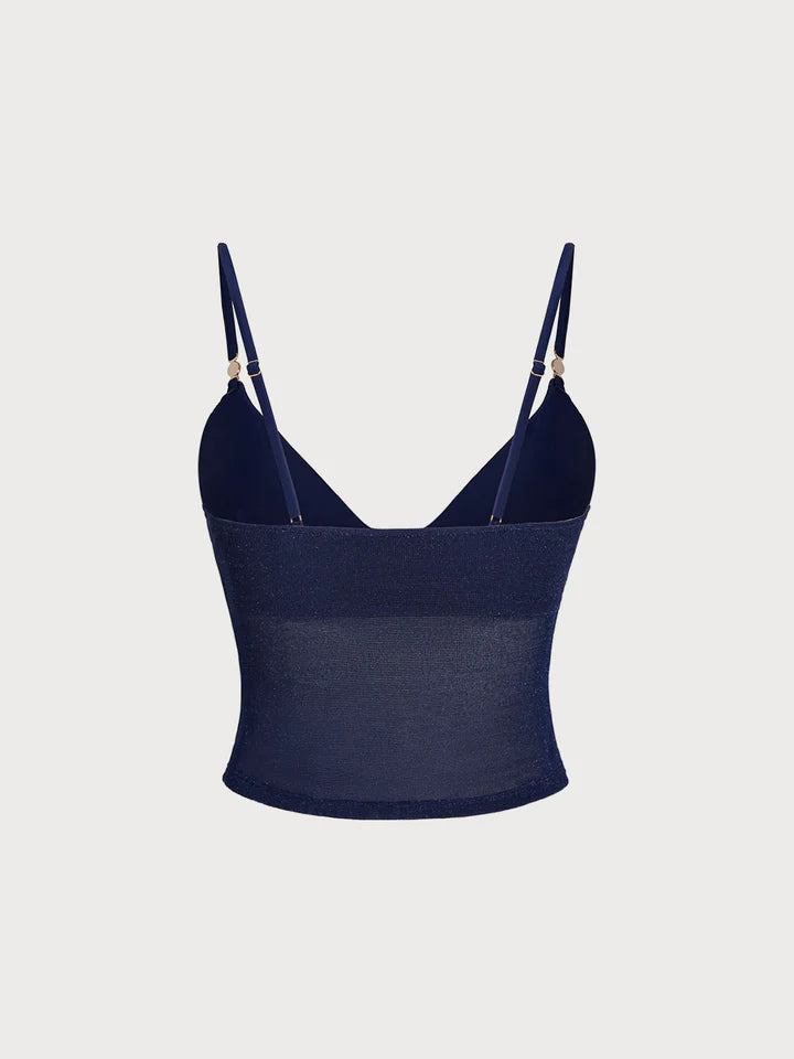 Blue Shimmer Gold-Accented Tankini Top