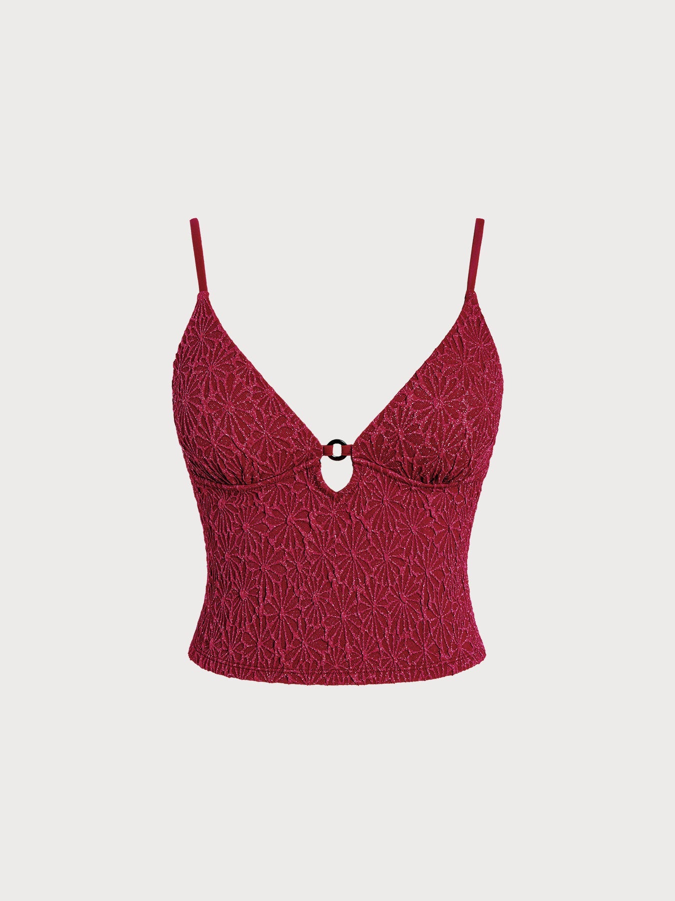 Wine Red Lurex Textured Tankini Top