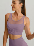 Purple Grey Mesh Cross-Front Tank Top