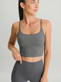 Grey Ribbed Square Neck Sports Cami
