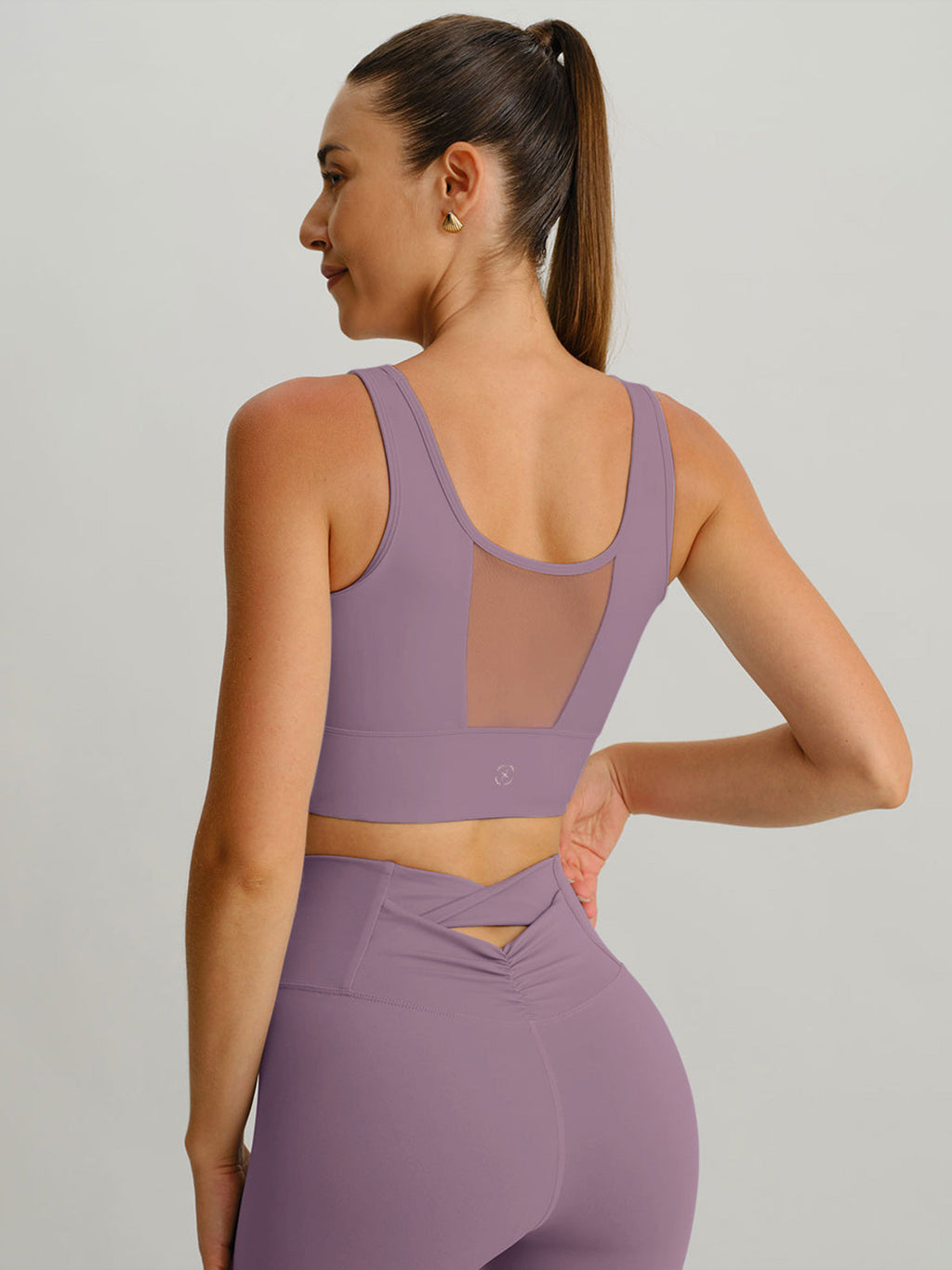 Purple Grey Mesh Cross-Front Tank Top