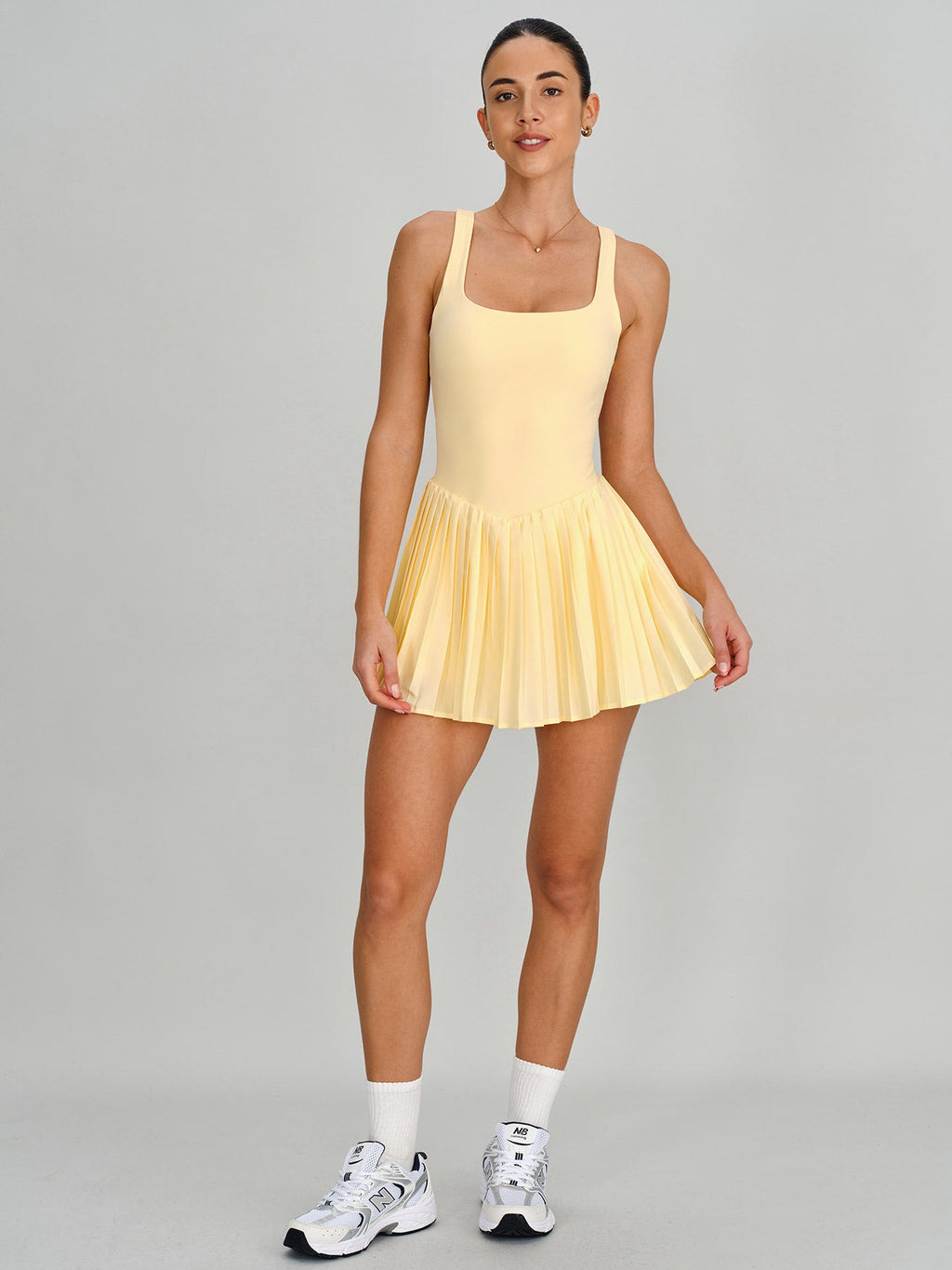 Yellow Square Neck Yoga Dress - Light Support