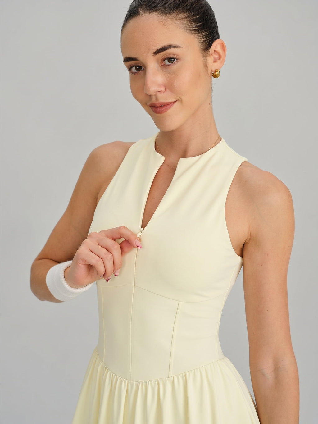 Light Yellow Front Zip Line Sport Dress
