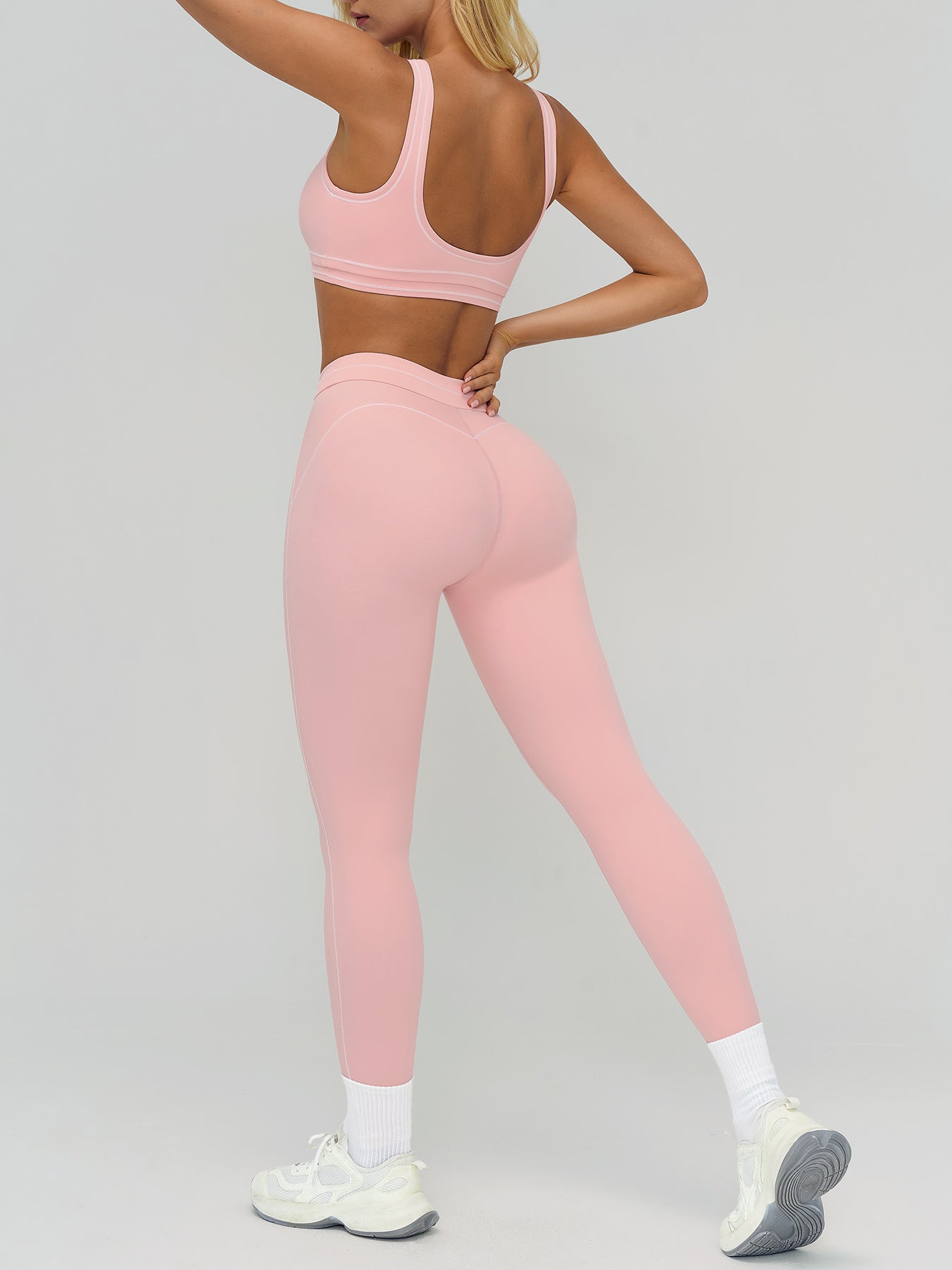 Pink High-Waist Contrast-Line Leggings 26"