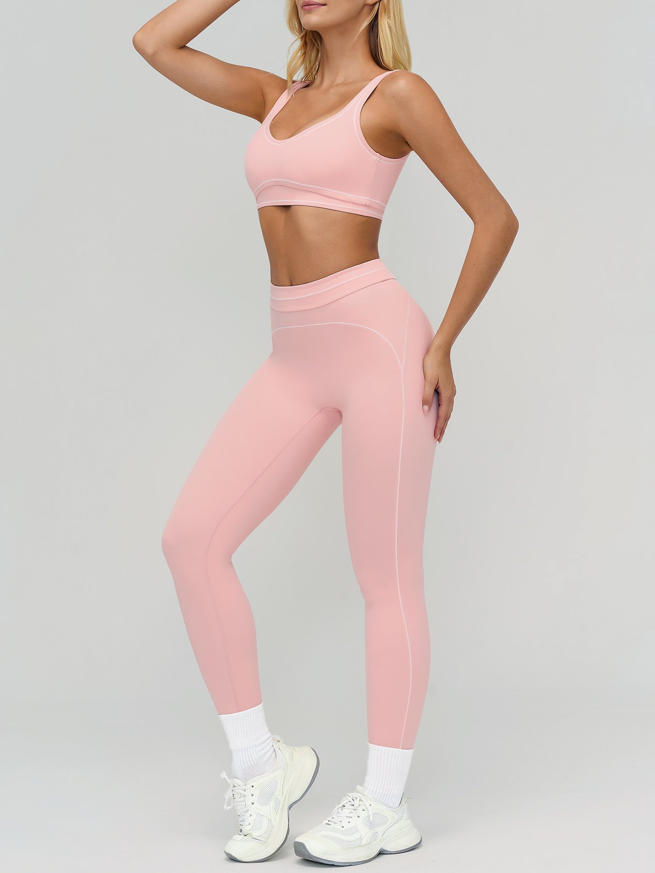 Pink High-Waist Contrast-Line Leggings 26"