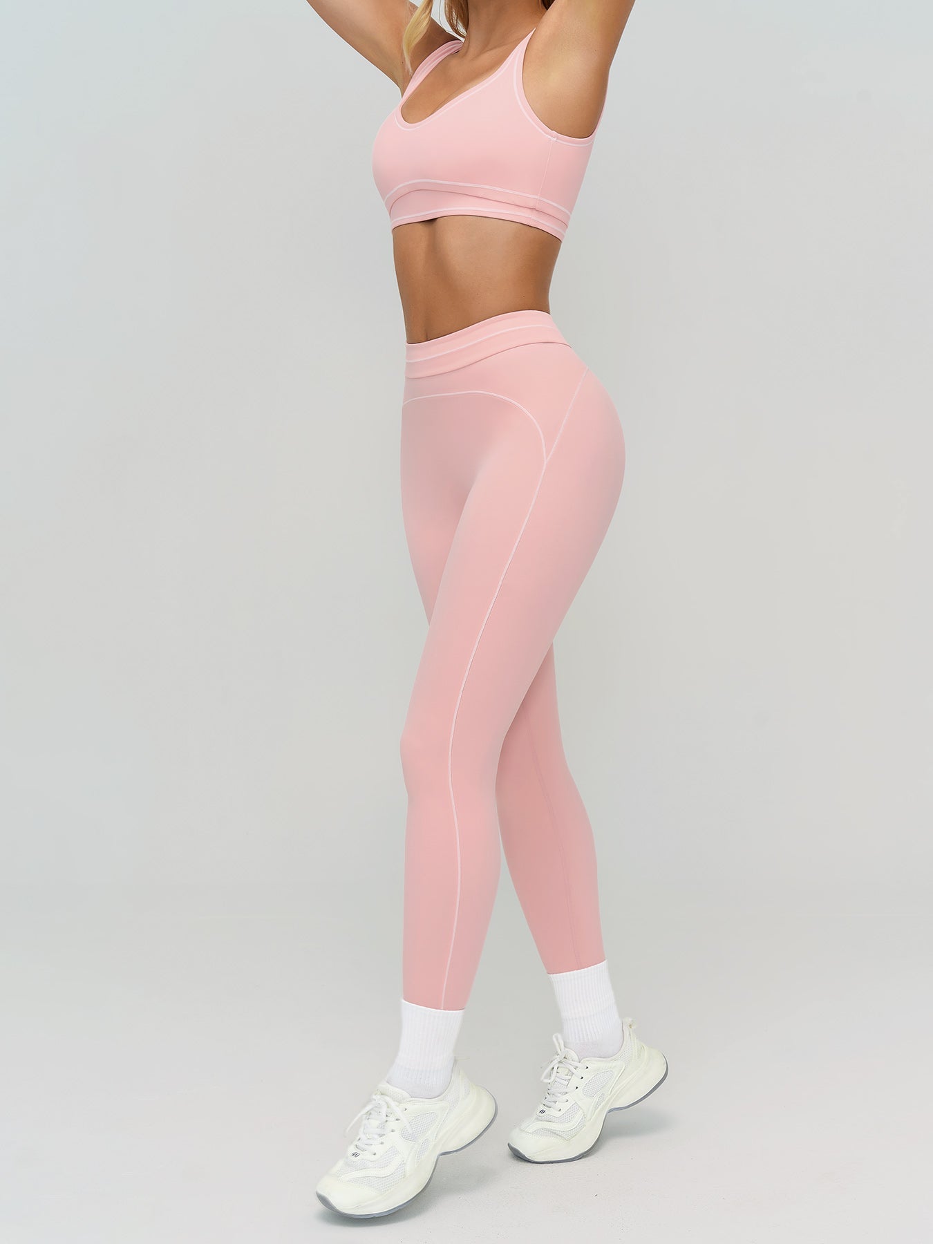Pink High-Waist Contrast-Line Leggings 26"