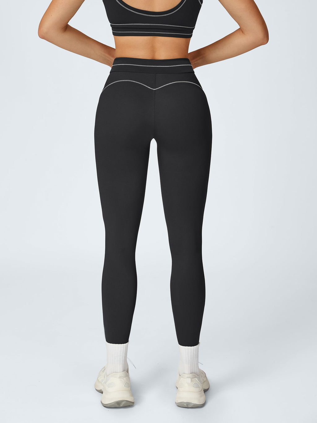 Black High-Waist Contrast-Line Leggings 26"