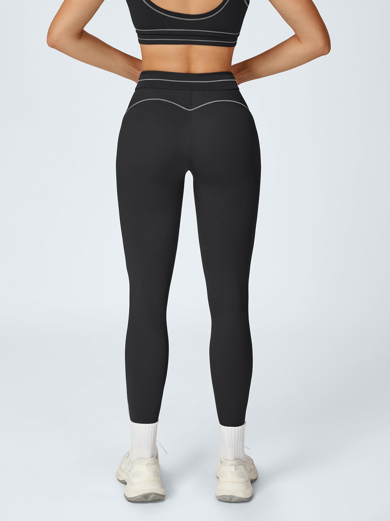 Black High-Waist Contrast-Line Leggings 26"