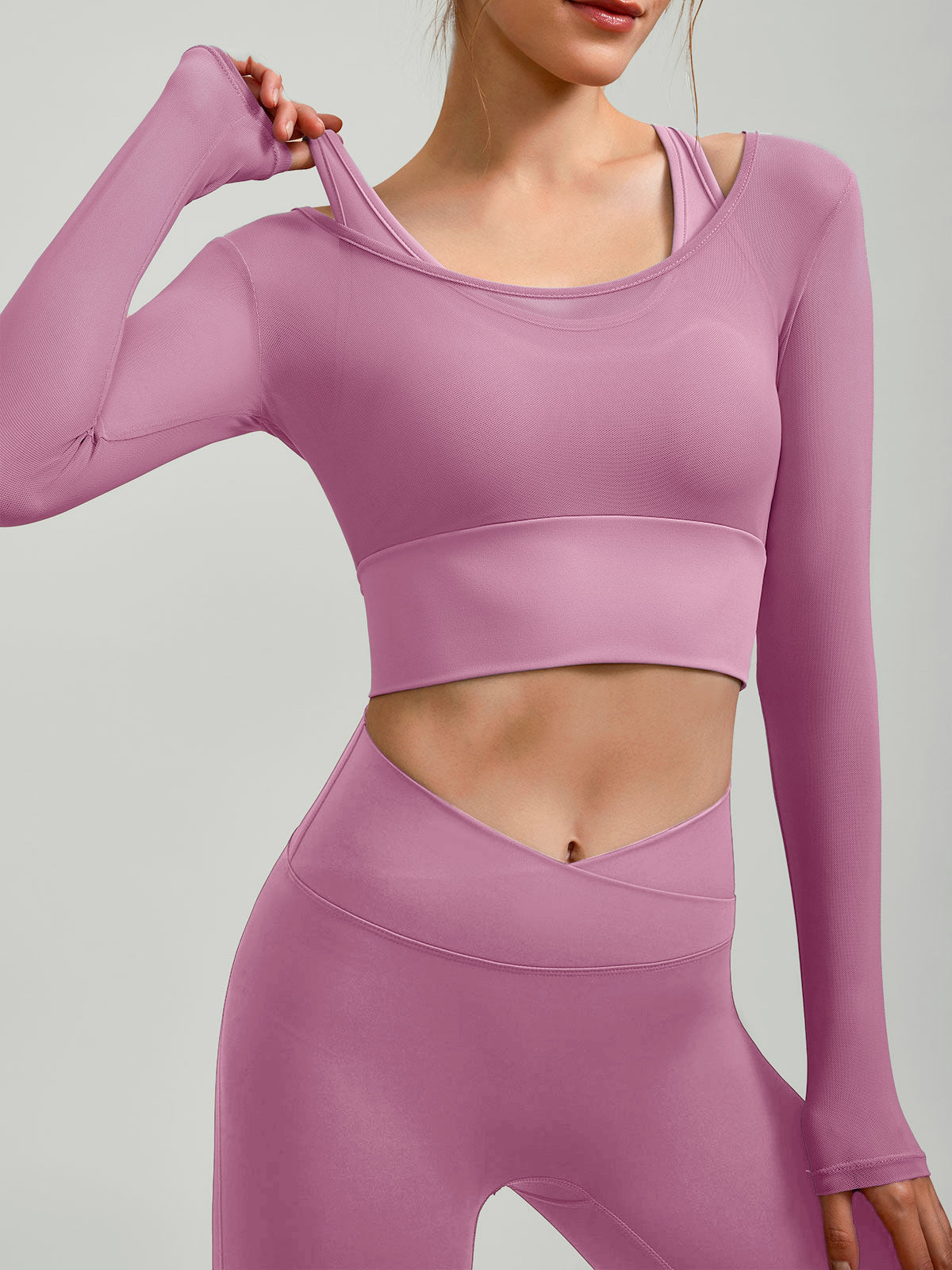 Pink U Neck Long Sleeve Top - Light Support