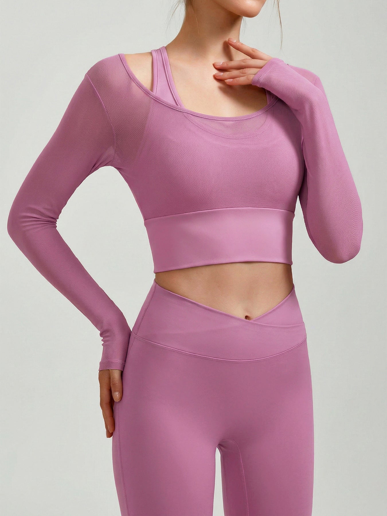 Pink U Neck Long Sleeve Top - Light Support