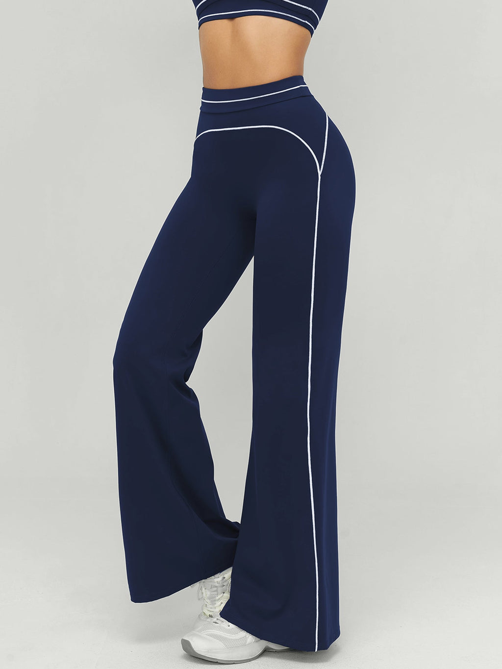 Navy Contrast Stitch High-Waisted Workout Pants