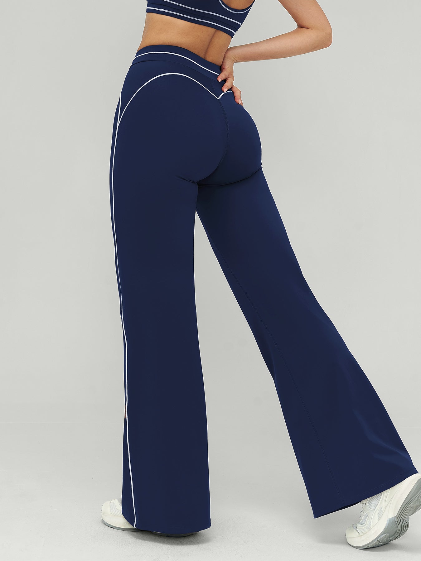 Navy Contrast Stitch High-Waisted Workout Pants