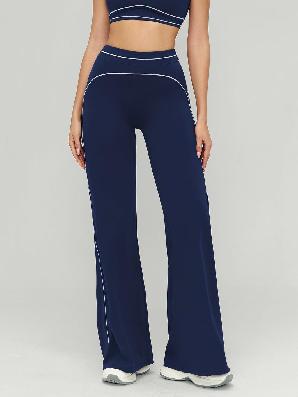 Navy Contrast Stitch High-Waisted Workout Pants