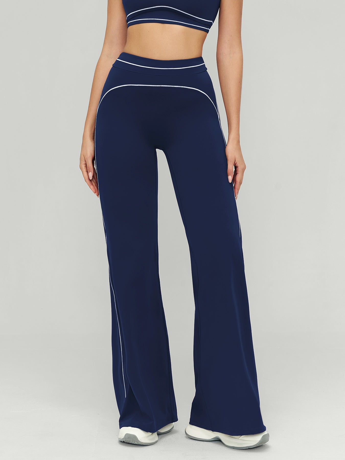 Navy Contrast Stitch High-Waisted Workout Pants